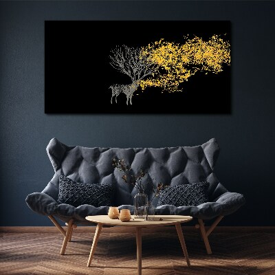 Golden leaves on black background Print on canvas