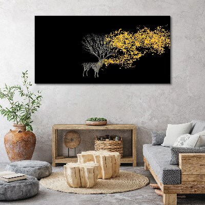 Golden leaves on black background Print on canvas