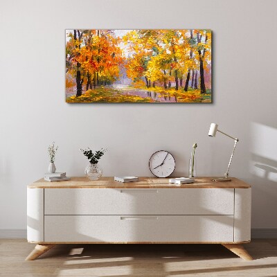 Golden autumn in the park Canvas wall art