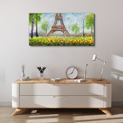 Tree flowers eiffel tower Canvas Wall art