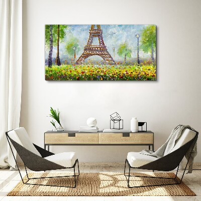 Tree flowers eiffel tower Canvas Wall art