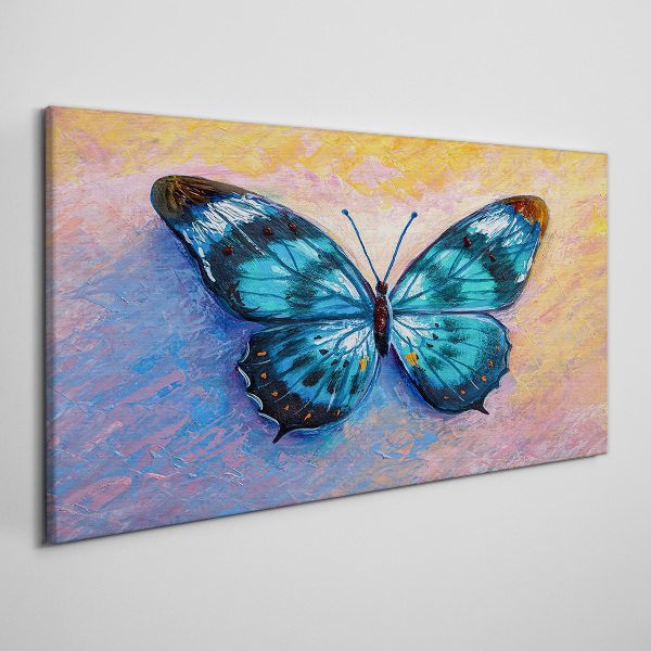 Blue butterfly on pastel background Print on canvas