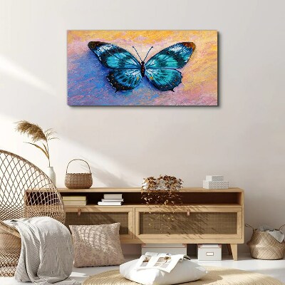 Blue butterfly on pastel background Print on canvas