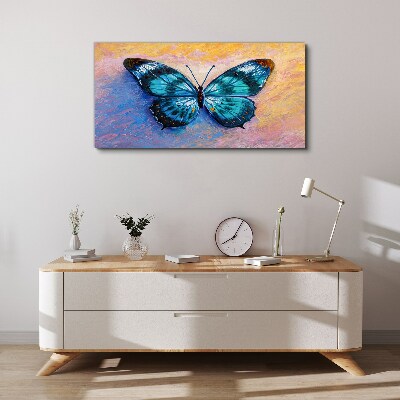 Blue butterfly on pastel background Print on canvas