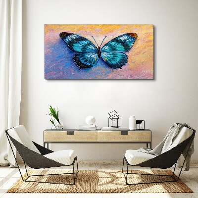 Blue butterfly on pastel background Print on canvas