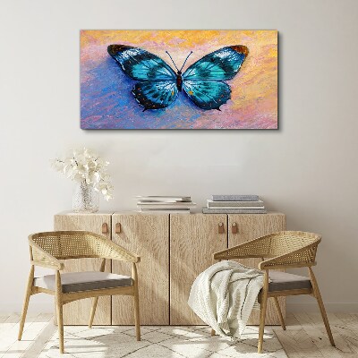 Blue butterfly on pastel background Print on canvas