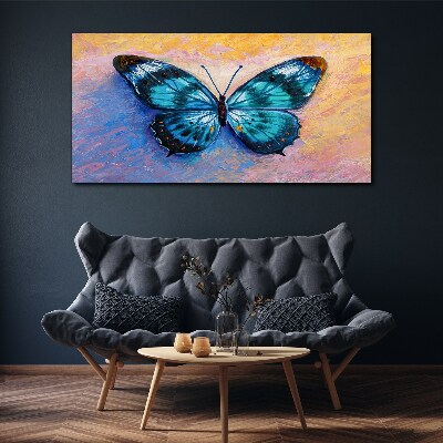 Blue butterfly on pastel background Print on canvas