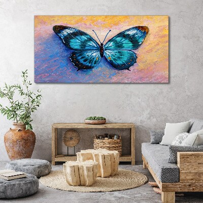 Blue butterfly on pastel background Print on canvas