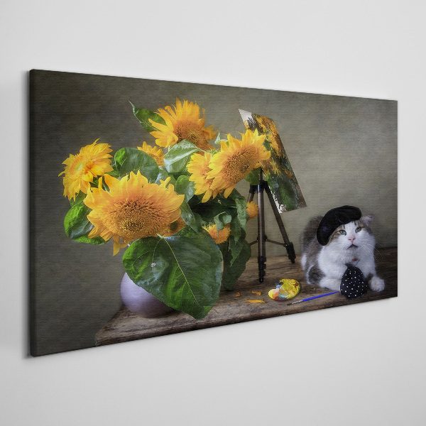 Cats and sunflowers Print on canvas