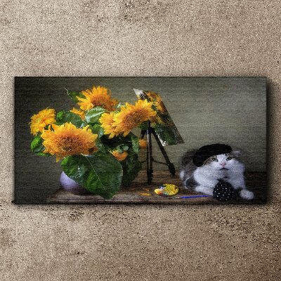 Cats and sunflowers Print on canvas