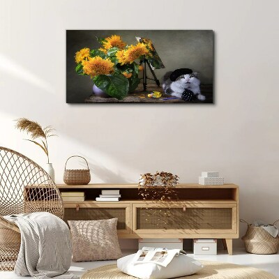 Cats and sunflowers Print on canvas
