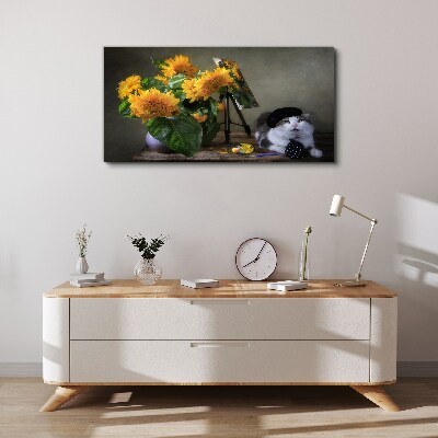 Cats and sunflowers Print on canvas