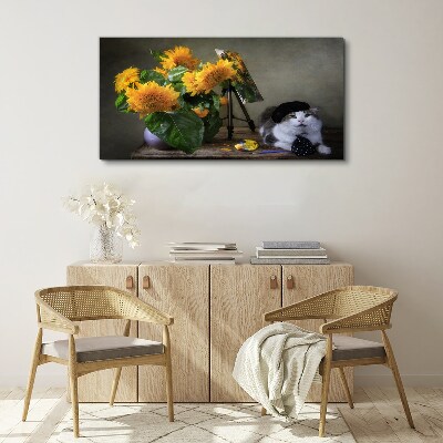 Cats and sunflowers Print on canvas