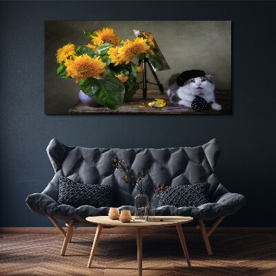 Cats and sunflowers Print on canvas