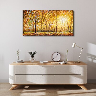 Golden autumn in the forest Canvas wall art