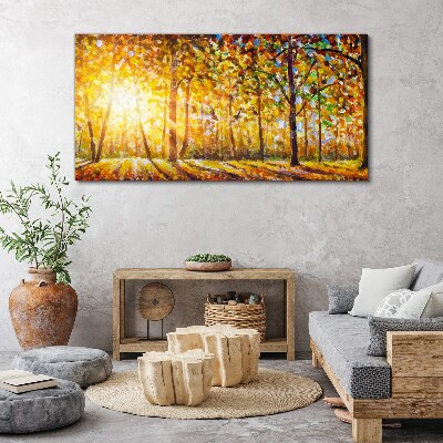 Golden autumn in the forest Print on canvas