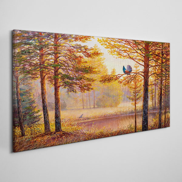 Autumn scenery with birds Canvas wall art