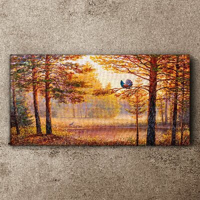 Autumn scenery with birds Canvas wall art