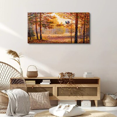Autumn scenery with birds Canvas wall art