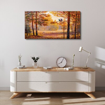 Autumn scenery with birds Canvas wall art