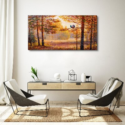 Autumn scenery with birds Canvas wall art