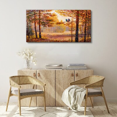 Autumn scenery with birds Canvas wall art