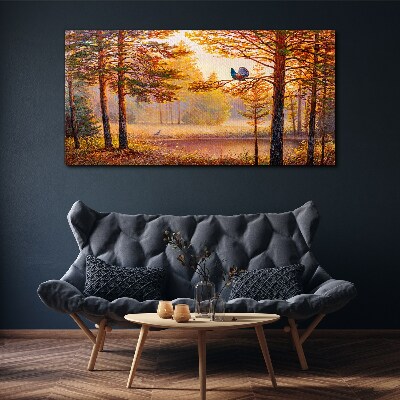 Autumn scenery with birds Canvas wall art