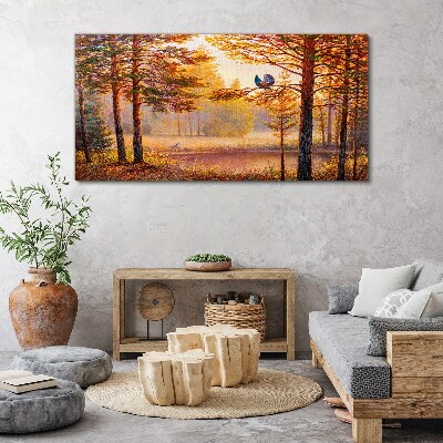 Autumn scenery with birds Canvas wall art