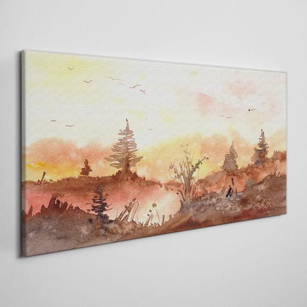 Sunset over a forest landscape Canvas wall art