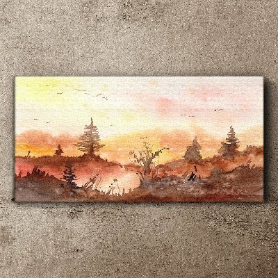Sunset over a forest landscape Canvas wall art