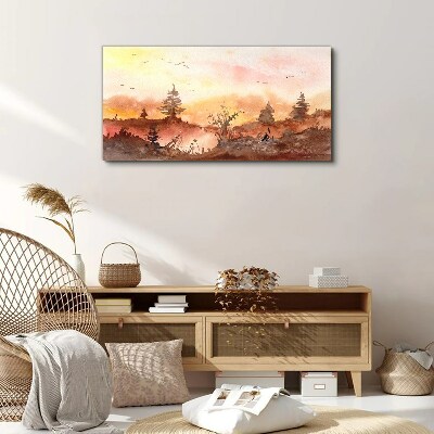 Sunset over a forest landscape Canvas wall art