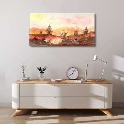 Sunset over a forest landscape Canvas wall art