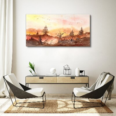 Sunset over a forest landscape Canvas wall art