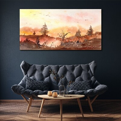 Sunset over a forest landscape Canvas wall art