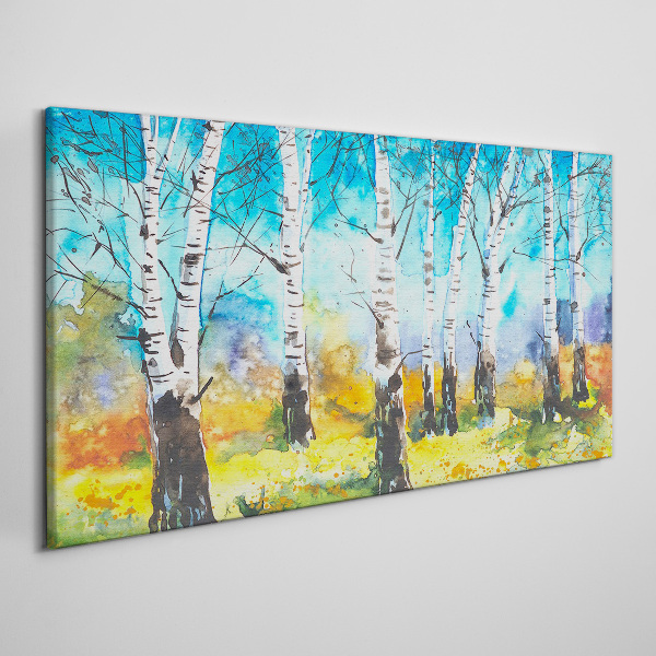 Birch Trees in Vibrant Landscape Print on canvas