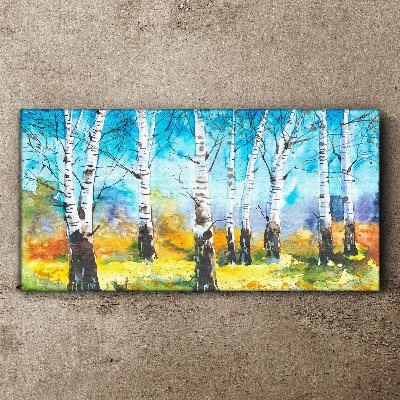 Birch Trees in Vibrant Landscape Print on canvas