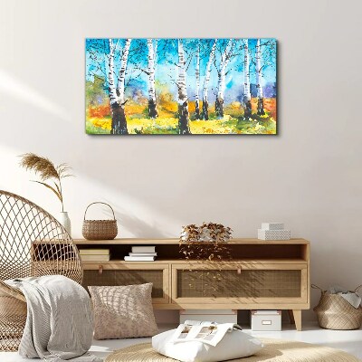 Birch Trees in Vibrant Landscape Print on canvas