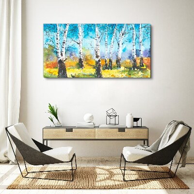 Birch Trees in Vibrant Landscape Print on canvas