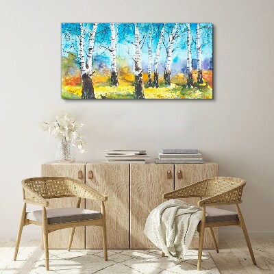 Birch Trees in Vibrant Landscape Print on canvas