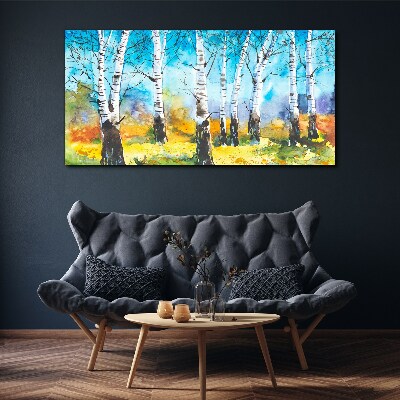 Birch Trees in Vibrant Landscape Print on canvas