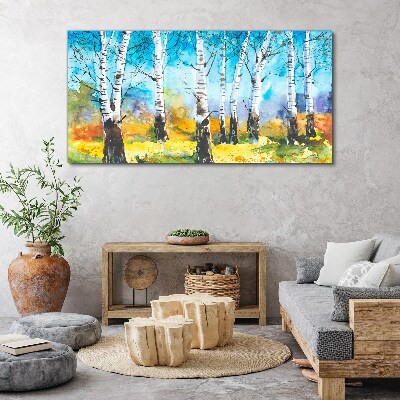 Birch Trees in Vibrant Landscape Print on canvas