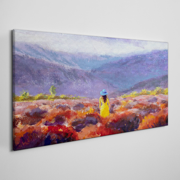 Woman in a purple landscape Print on canvas