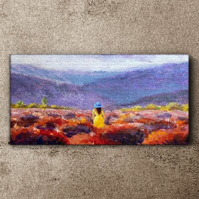 Woman in a purple landscape Print on canvas