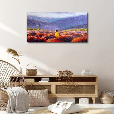 Woman in a purple landscape Print on canvas
