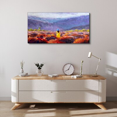 Woman in a purple landscape Print on canvas