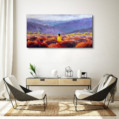 Woman in a purple landscape Print on canvas