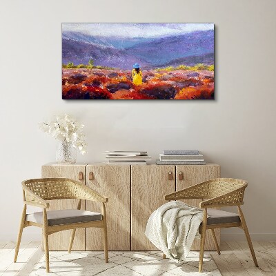 Woman in a purple landscape Print on canvas