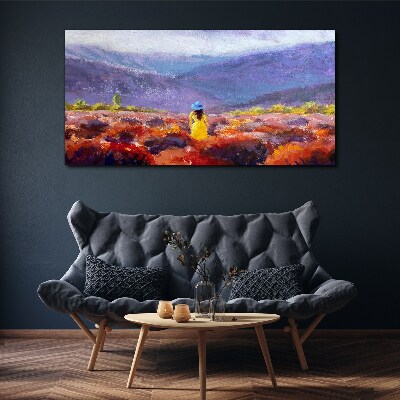 Woman in a purple landscape Print on canvas