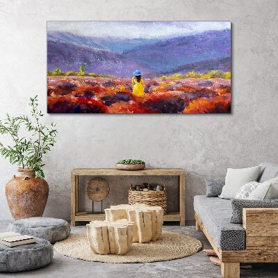 Woman in a purple landscape Print on canvas