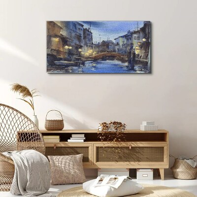 Evening landscape over the water Print on canvas